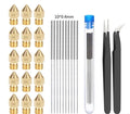 MK8 brass 0.4mm nozzle and stainless steel cleaning pin for 3D printer maintenance.
