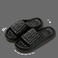 Leaf texture patterned EVA slippers for indoor household use, shown in various colours.