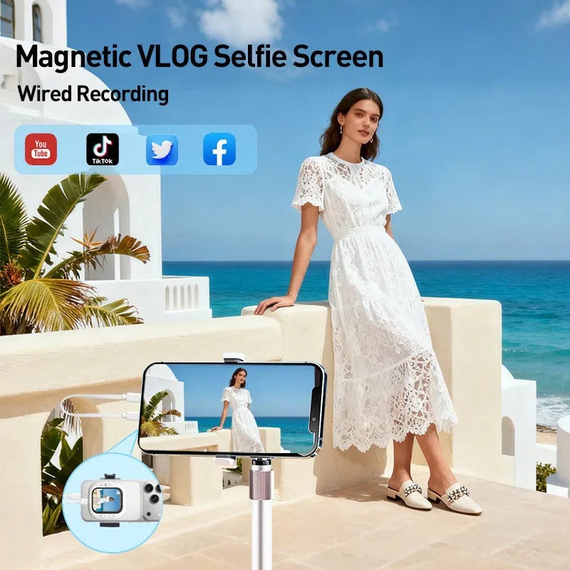 White universal mobile phone screen mirroring device made from PC and glass for selfies, live streaming, car, and desktop use