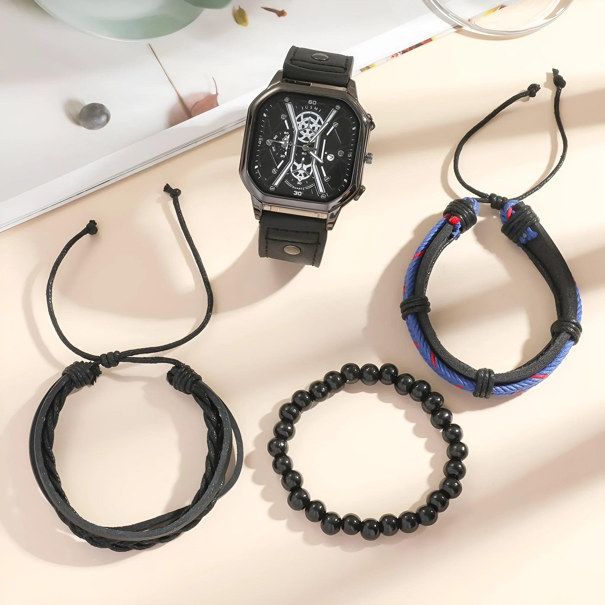 Quartz watch and bracelet set with 40mm alloy dial and strap pointer display