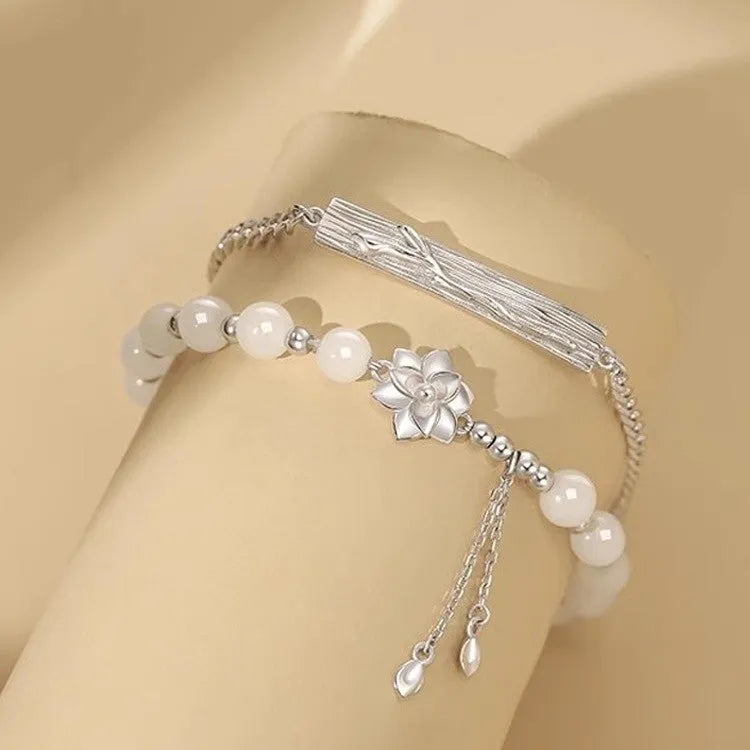 New Chinese style floral beaded bracelet with resin camellia lotus peach blossom designs