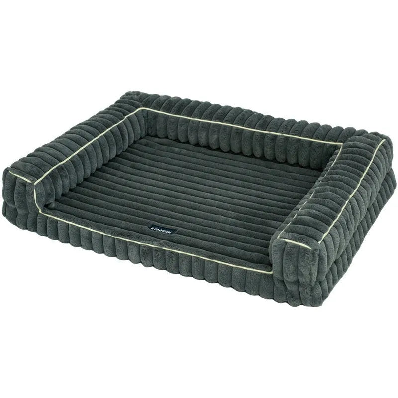 Kennel stripe dehaired angora removable pet bed for dogs, corduroy cushion, grey colour, 100x75cm size