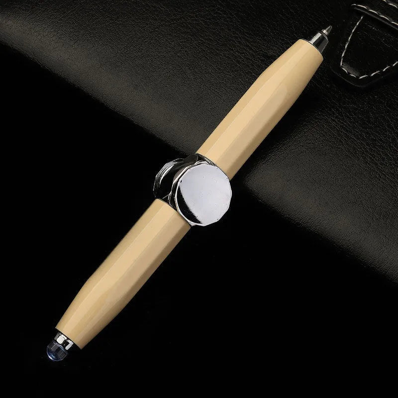 Metal gyro ballpoint pen with spinning mechanism and coloured ink refill options