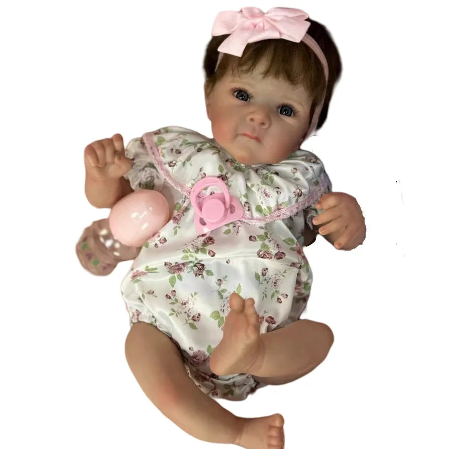 48cm full vinyl reborn doll with cotton body hair planting or full glue hair planting, wearing a cotton outfit with grass and flower print