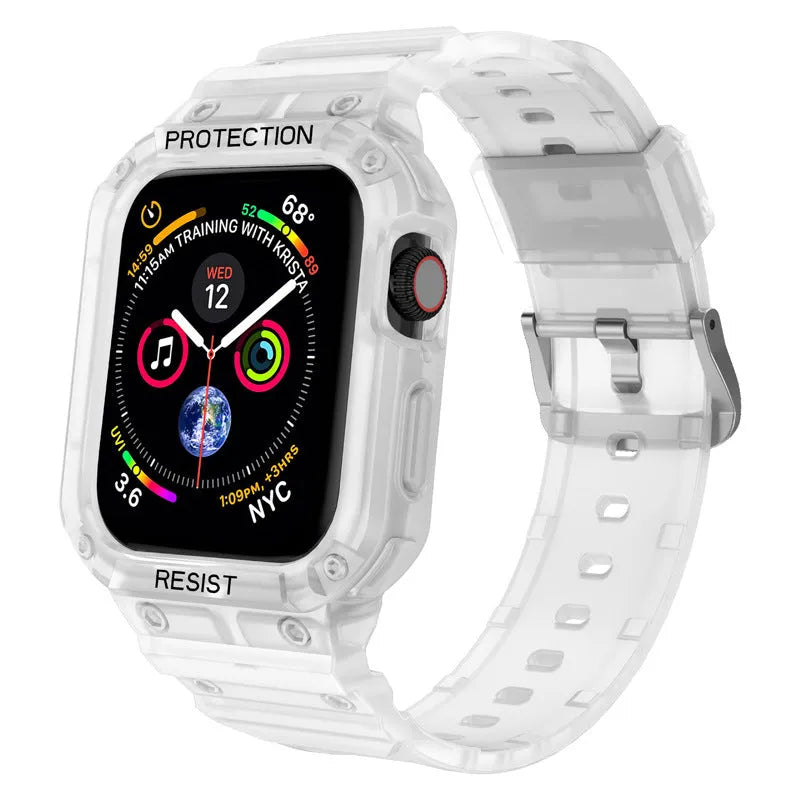 Soft TPU sport watch strap for Apple Watch Series 8 in multiple colours on a white background.