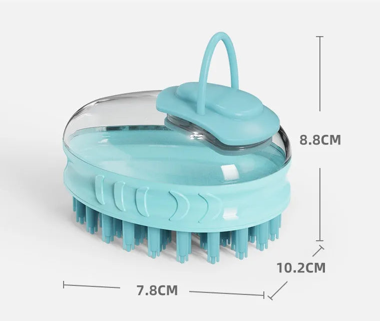 Pet bath brush in TPR and PP, 7.8 x 8.8 x 10.2 cm, blue and green, dog rub massage tool