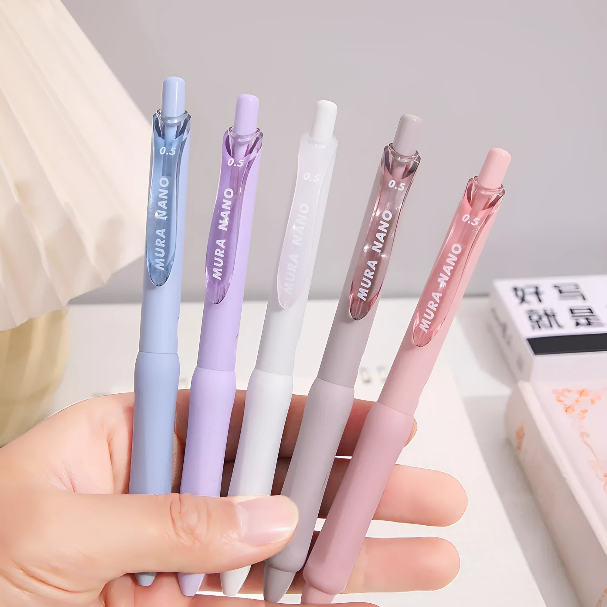Macaron colour press gel pen with 0.5mm tip in smoked brown, smoked powder or smoked white options
