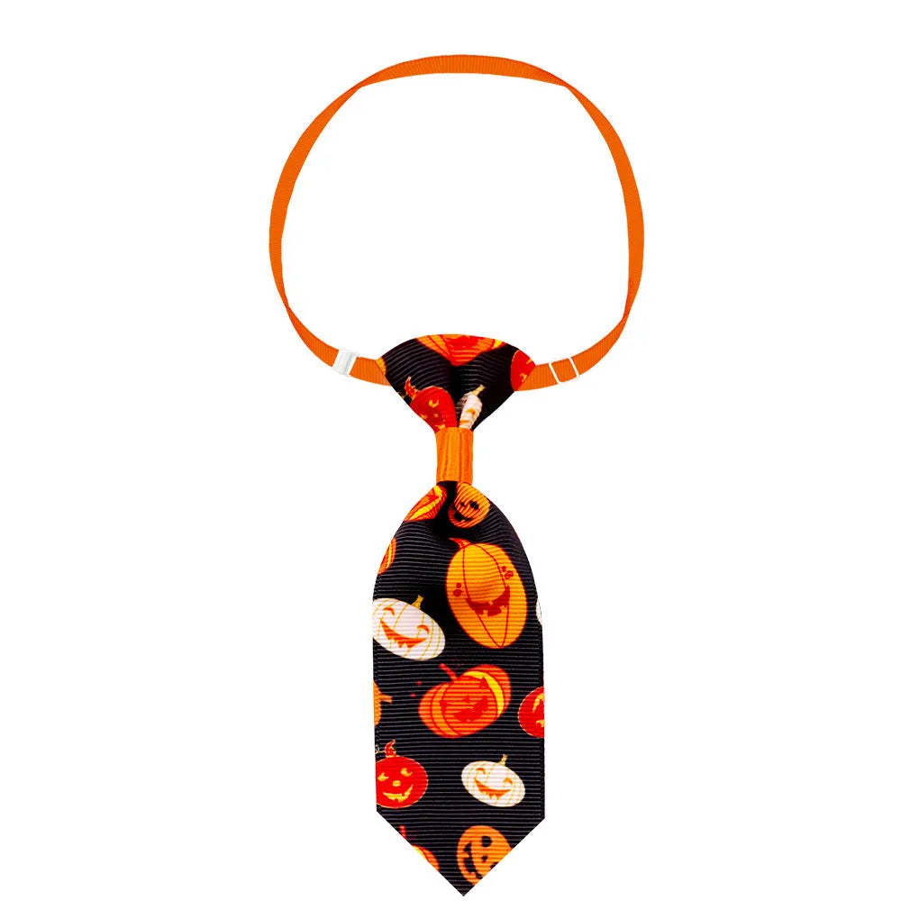Pet Halloween skull necktie in cloth, 13cm tie length with adjustable 20-40cm neck for cats and dogs