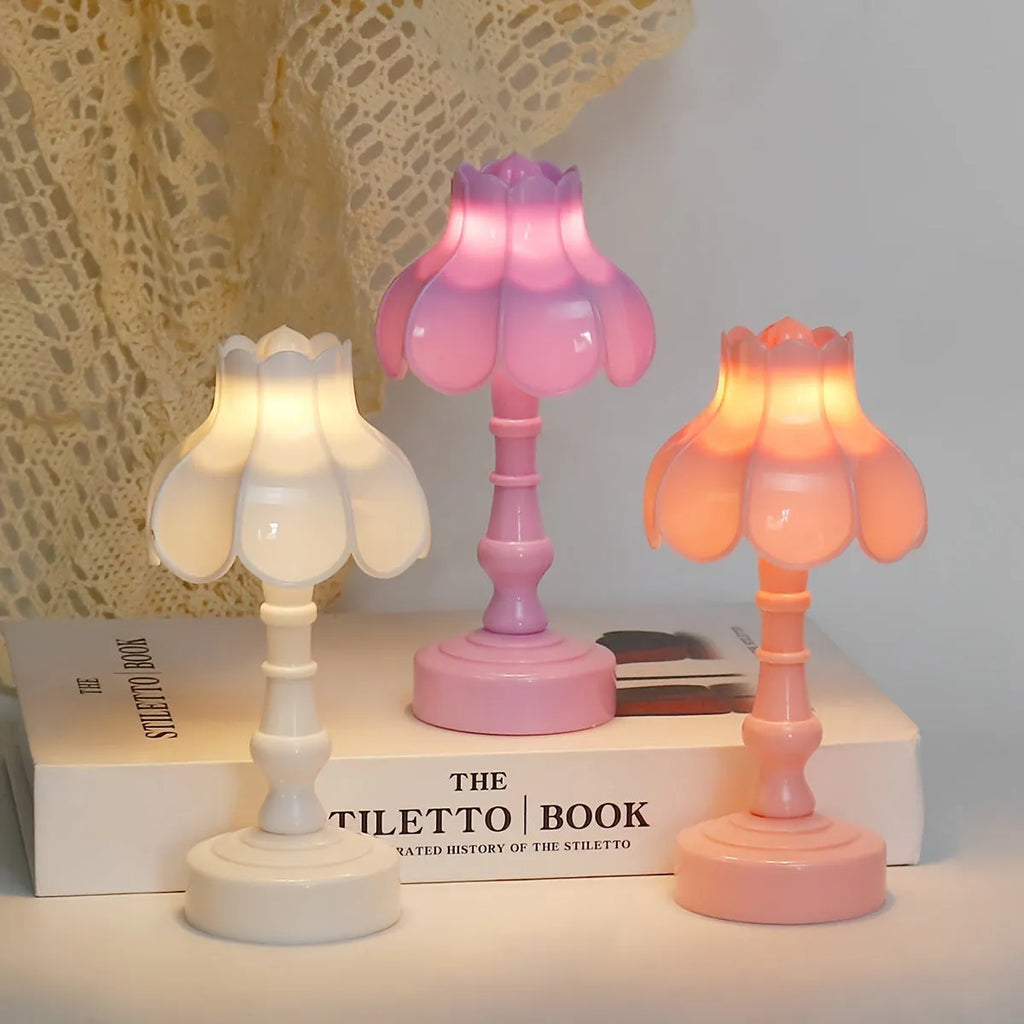 Retro pagoda shaped night lamp with geometric 3D design and LED lighting in choice of colours