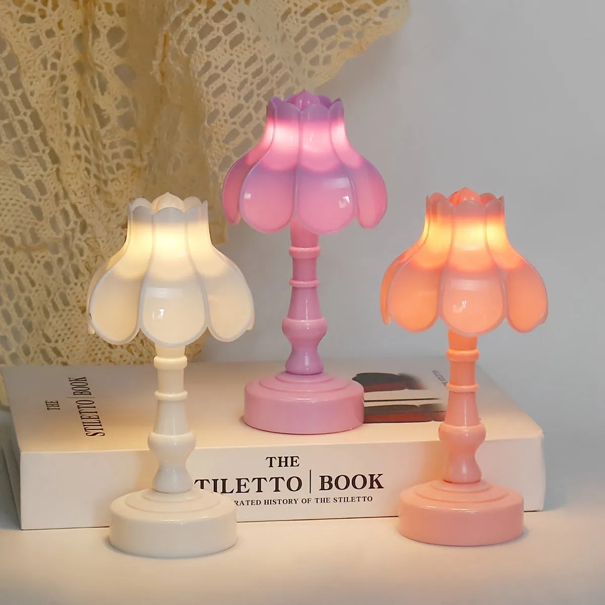 Retro pagoda shaped night lamp with geometric 3D design and LED lighting in choice of colours