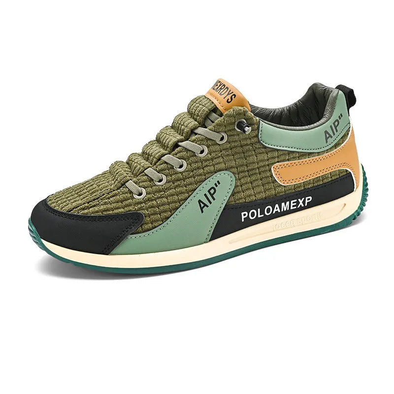 Men's grey and green mesh running shoes with viscose sole and lace-up closure