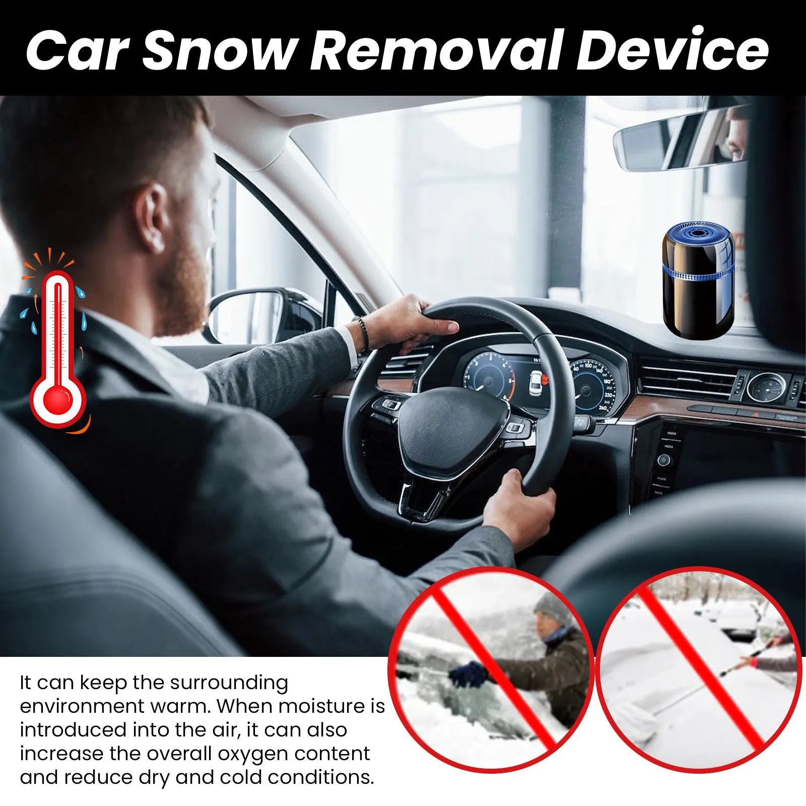 Compact handheld car windscreen defroster tool for melting ice and snow