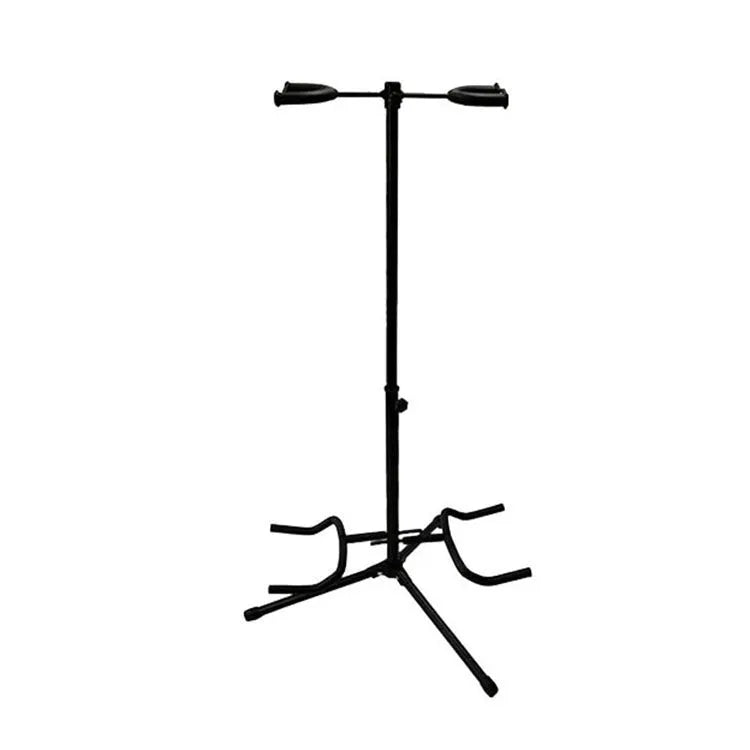 Black iron vertical double-headed guitar stand for acoustic or electric instruments