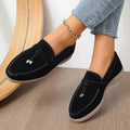 Canvas slip-on loafers with platform heel and round toe in solid colour options