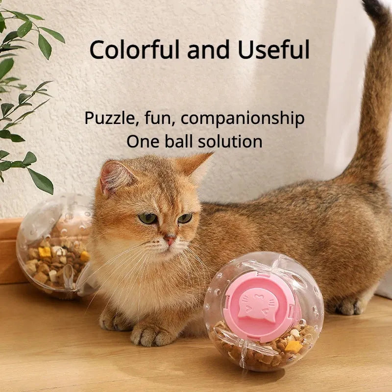 Blue ABS plastic slow feeder ball for dogs and cats measuring 11.5cm in diameter
