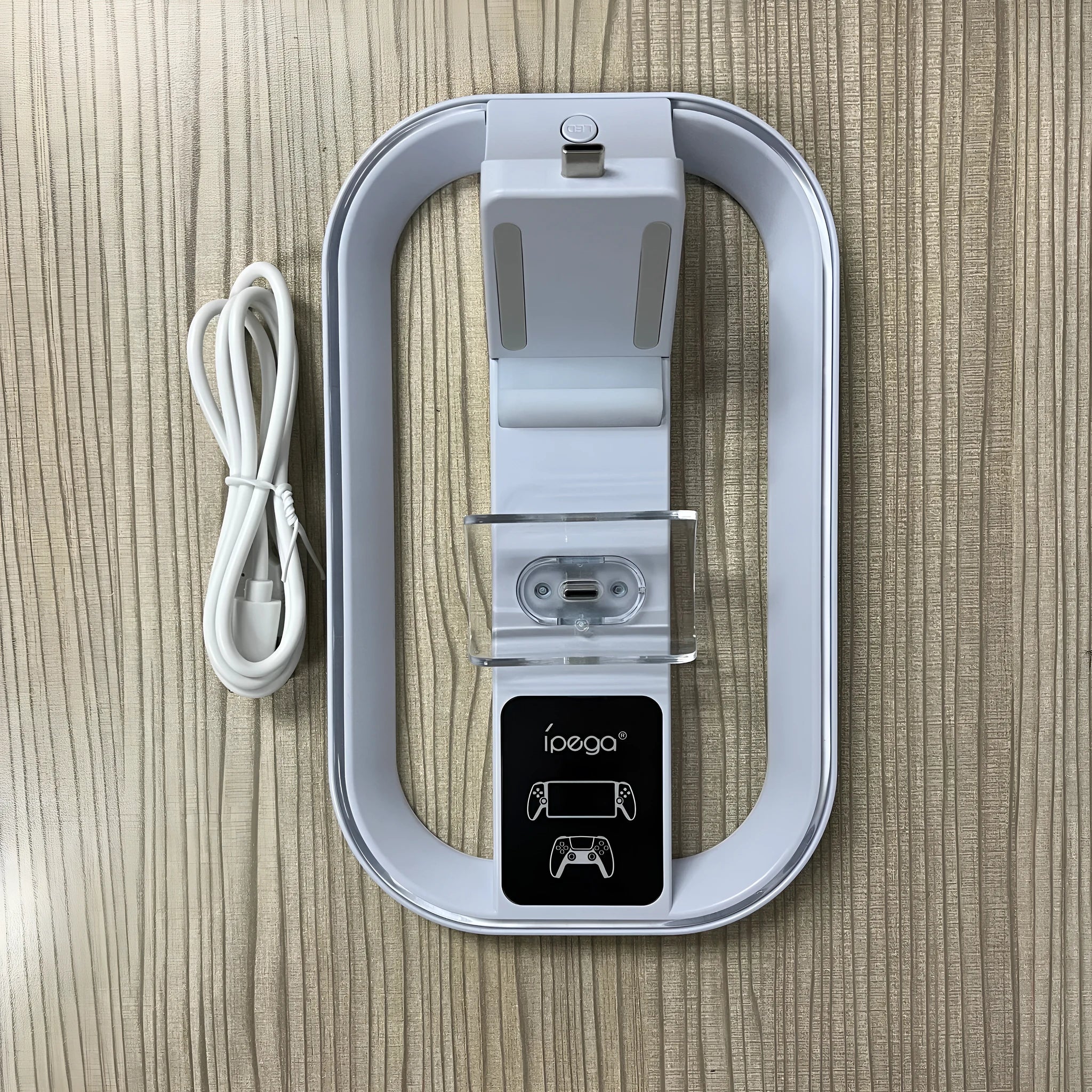 White ABS charging base for PS5 Portal and PS5 controller with colourful LED and Type-C cable