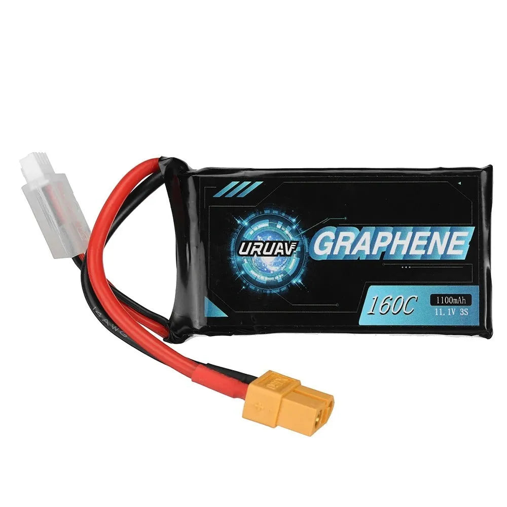 Black 7.4V 1200mAh lithium battery for RC model cars and ships.