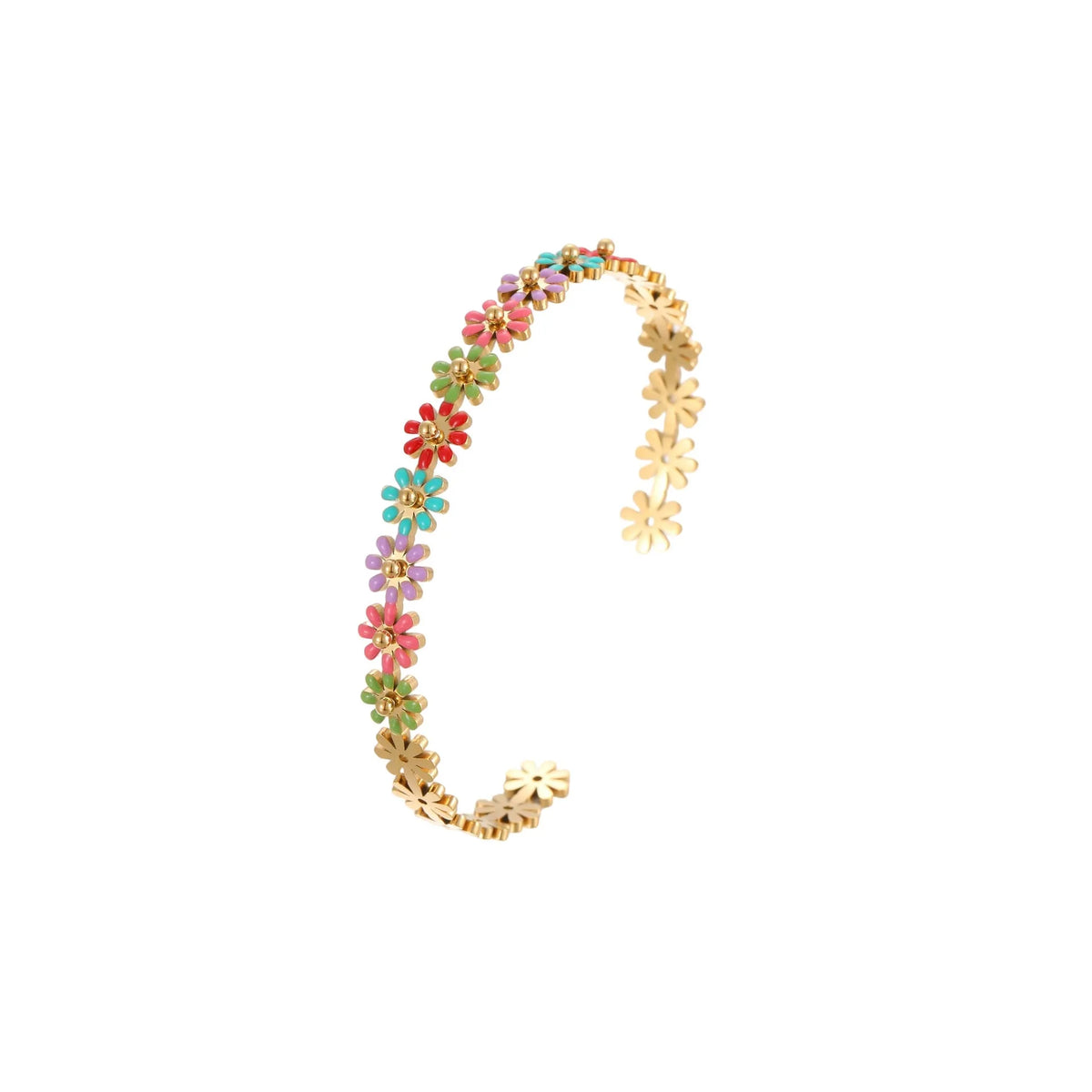 Stainless steel flower bracelet with oil dripping colour and geometric design, electroplated fashion OL style for women