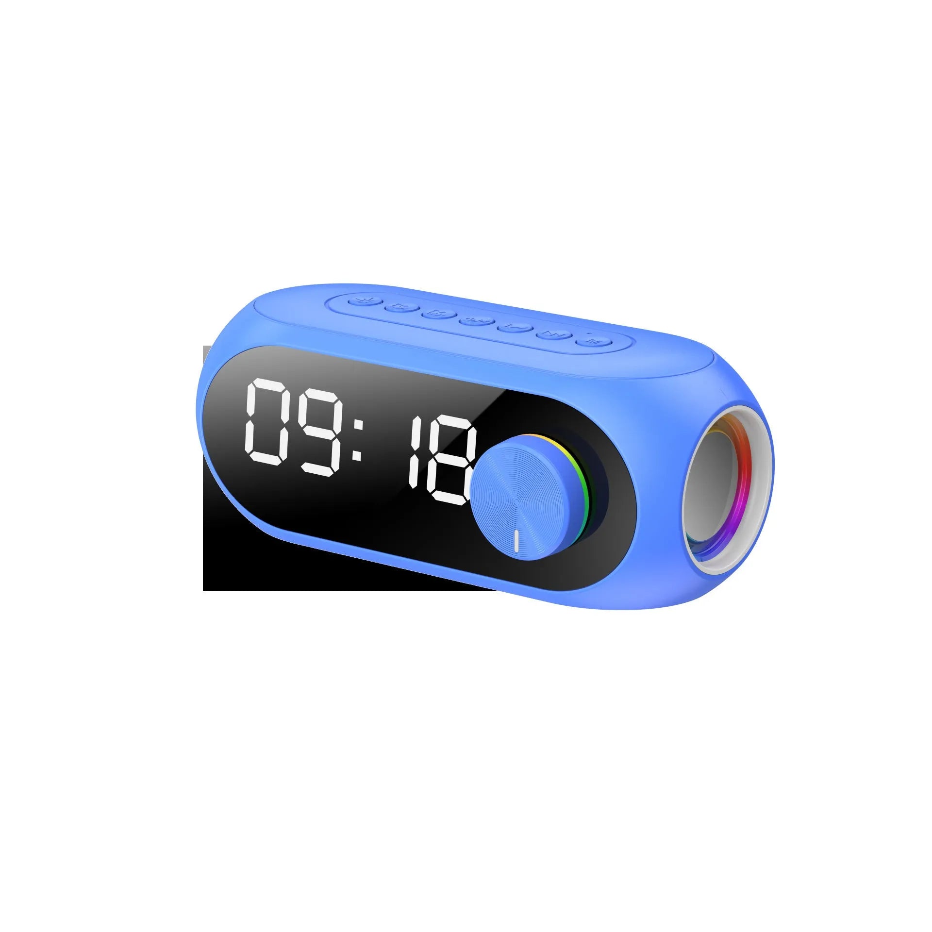 S8 Black portable Bluetooth speaker with extra bass and a digital clock display on its front.