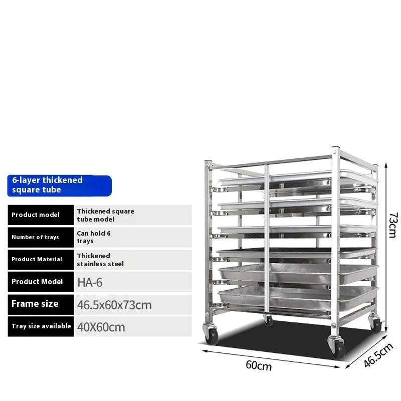 Stainless steel six-layer baking tray rack with locking mechanism for 40x60cm trays