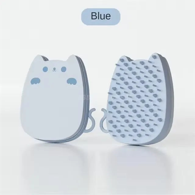 Brown silicone pet grooming brush with dual-texture comb teeth on a white background.