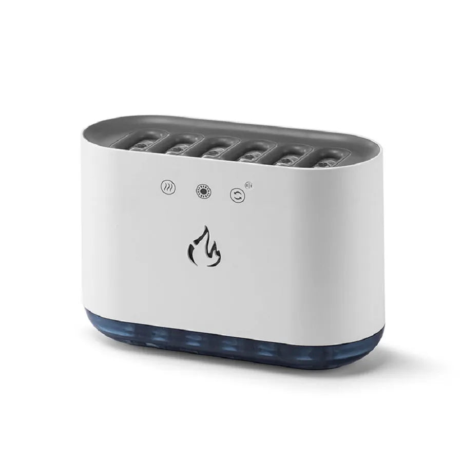White large-capacity household humidifier with LED colourful lights and aromatherapy function on a table.