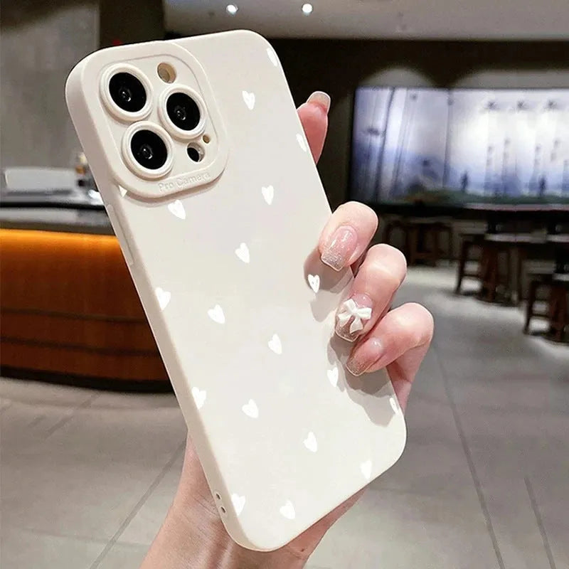 White pupils S039 white heart TPU phone back cover for iPhone showing white heart design on white background