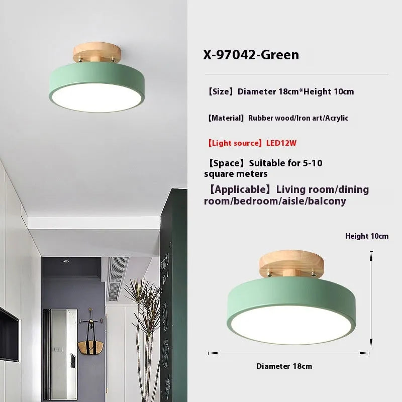 Nordic minimalist ceiling light with wood art body and acrylic shade in Grey, Green, Log, Pink, or White, 20cm to 30cm