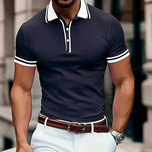Men's striped loose-fit short-sleeved t-shirt in polyester fabric for summer leisure wear