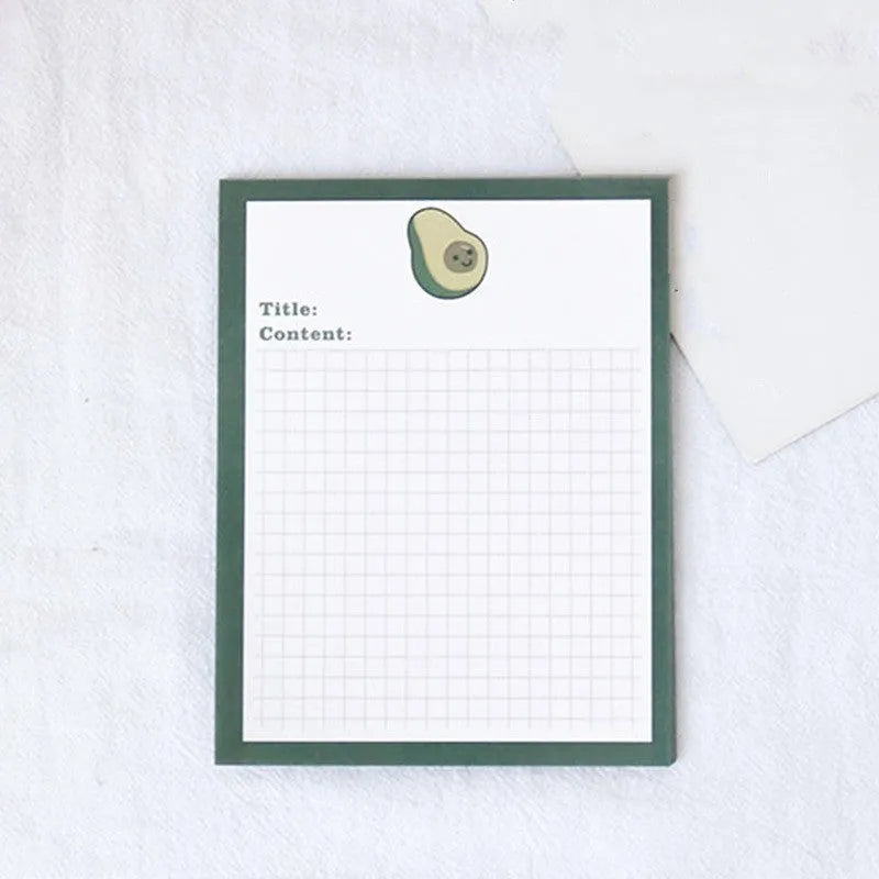 Avocado bear cartoon sticky note pad with 30 tear-off sheets in two size options