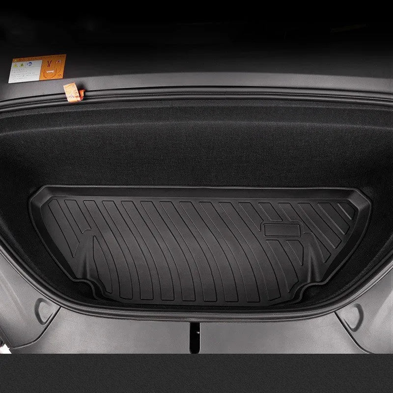 Black rubber floor mat with TPE footrest for Tesla Model 3, Y, S, and X cars