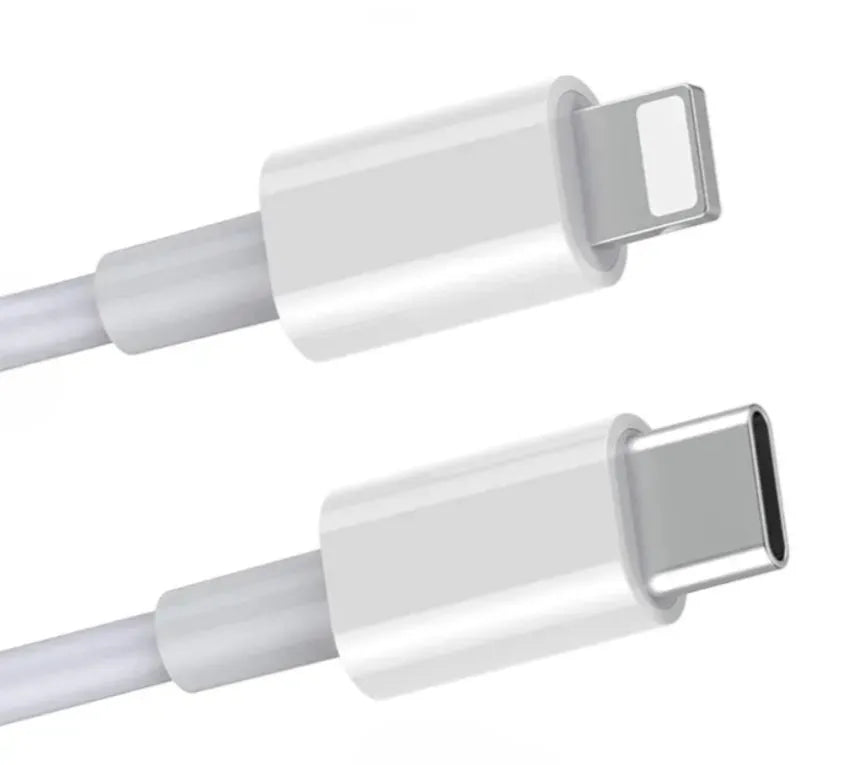 White 20W PD fast charger with UK plug and a USB Type-C charging cable.