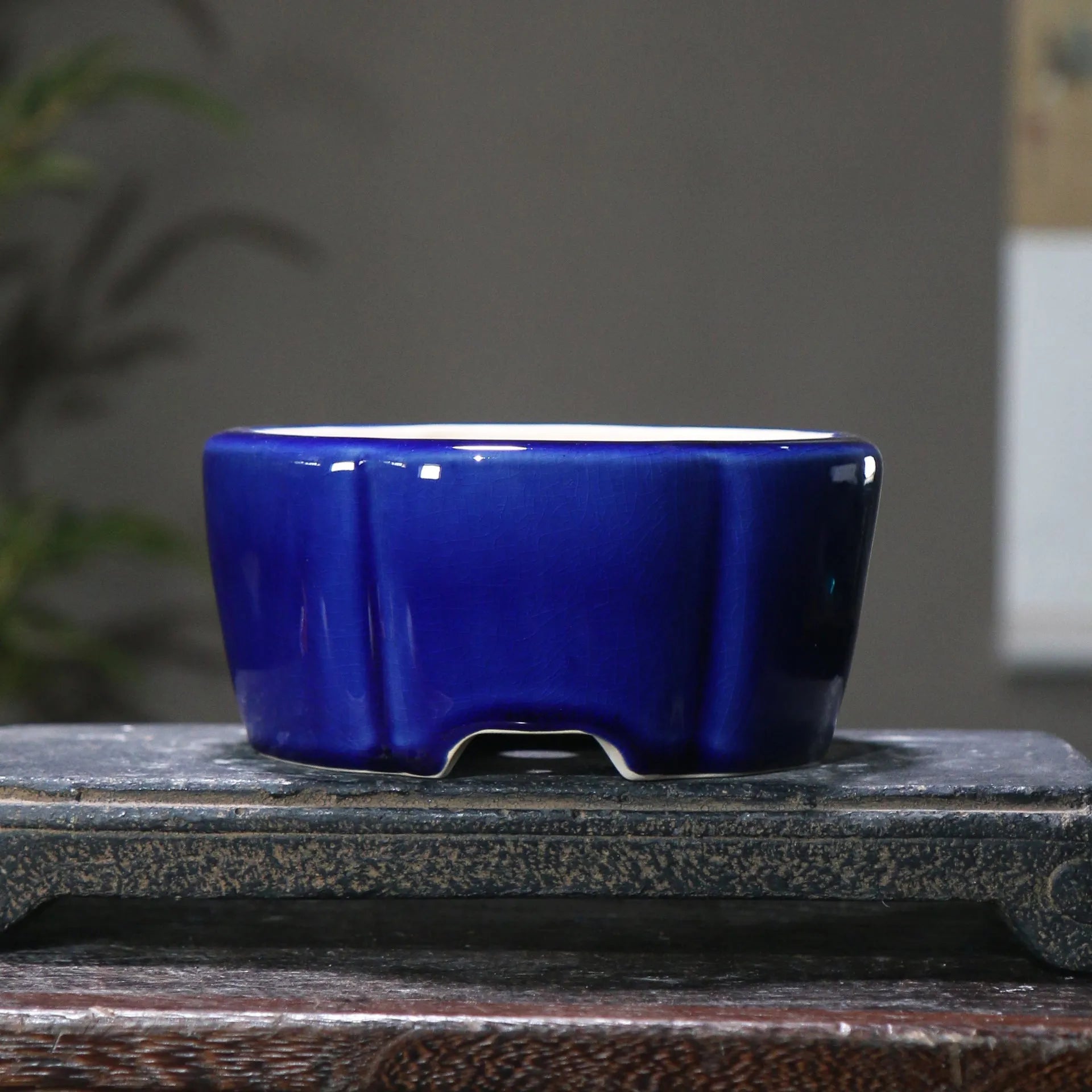 Ceramic bonsai pot with purple sand finish, scripture pattern, 14x5.8cm inner size, five colour options