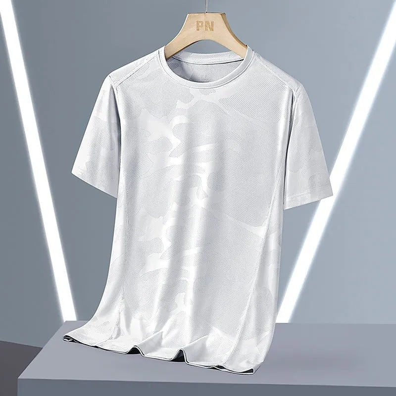 Men's nylon quick-drying short sleeve t-shirt in camouflage print or solid colours