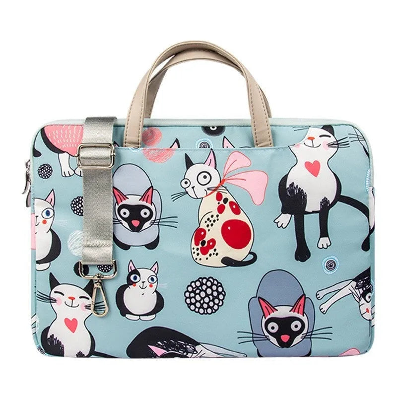 Cartoon Alien Cat print laptop bag in polyester with shoulder strap