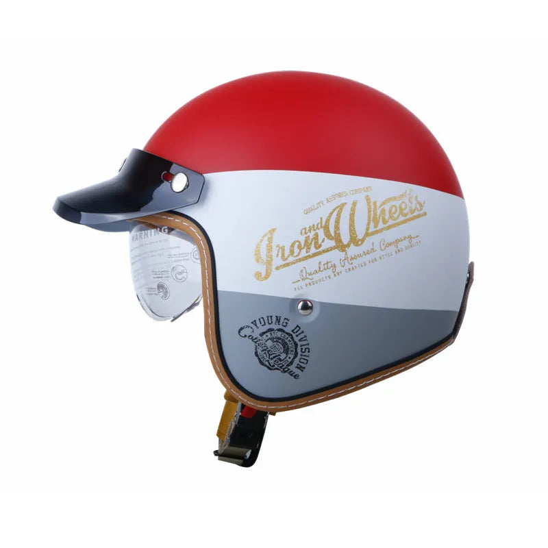 Adult motorcycle helmet with built-in goggles, ABS shell, multiple colours including Beige Highway and Black Dots