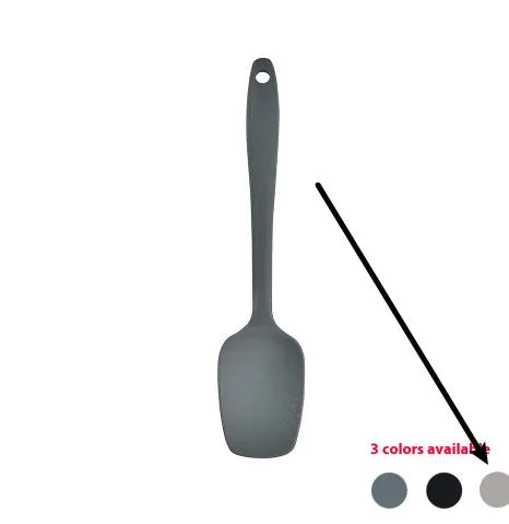 12-piece black silicone kitchen utensil set including spatula, spoon, and claw tools in a rotating storage bucket on a kitchen counter.