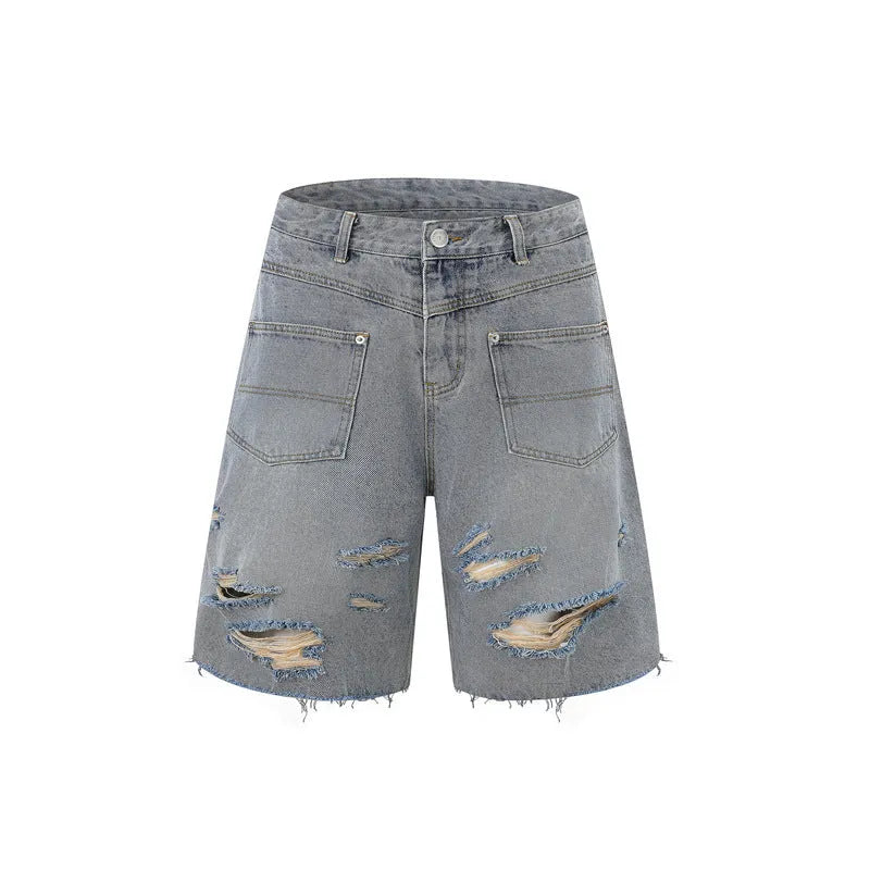 Denim overalls suit in loose street style with short sleeve top and full length trousers