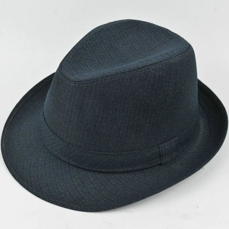 Classic brown fedora hat for men with a reinforced brim, shown on a wooden stand.