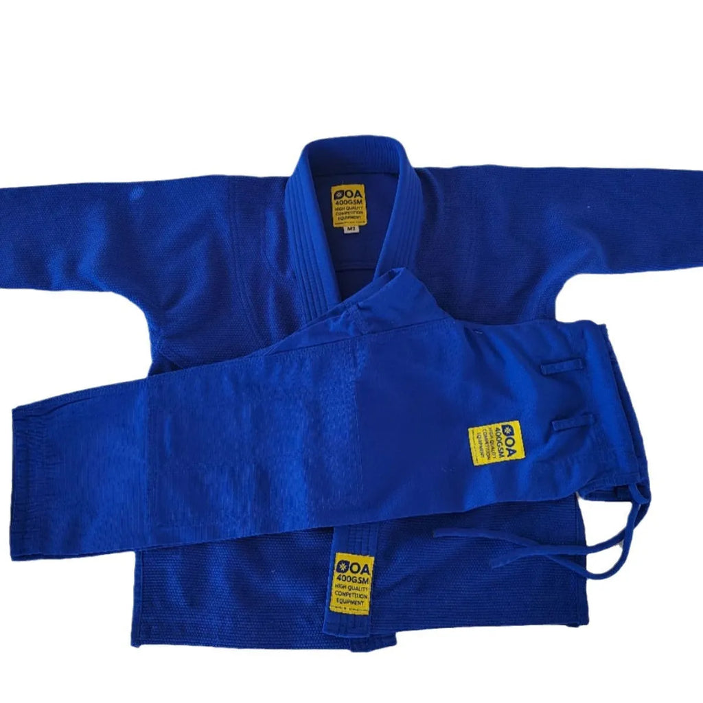 380g cotton blend judo gi suit in white, available in sizes A0 to A5 and M0 to M5