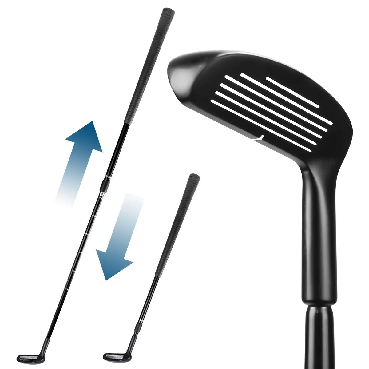 Double sided zinc alloy telescopic golf club, 94cm, 465g, black, retractable practice club