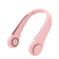 White bladeless neck fan hanging around neck showing annular air outlet design