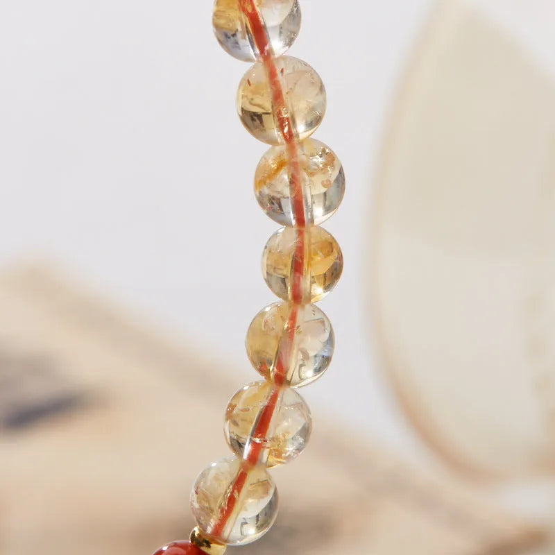 Hand-woven citrine crystal bracelet with five-sutra geometric design and 6mm beads