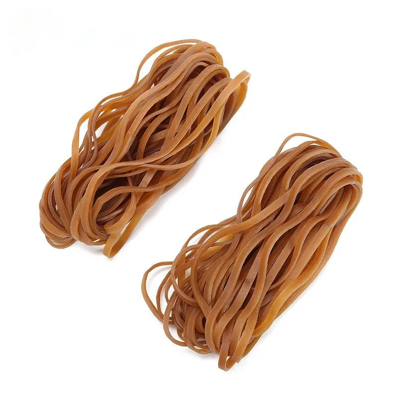 Circular natural rubber elastic bands in a 500g bulk bag for office and packaging use