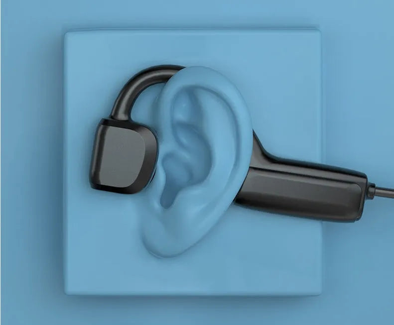 G1 wireless sports Bluetooth headset in earless design, two colour options shown on model ear