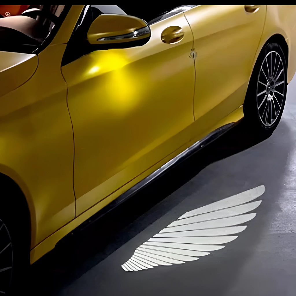 Car rearview mirror angel wings projection courtesy lamp with aluminium housing and white LED light