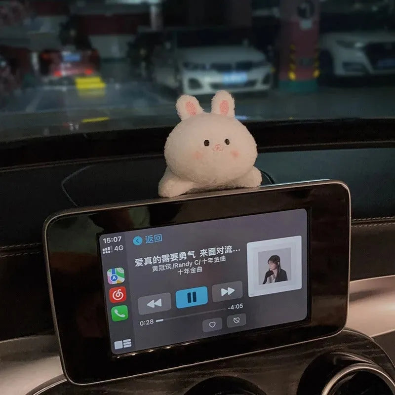 Fabric plush doll car decoration for dashboard in bear or rabbit cartoon designs