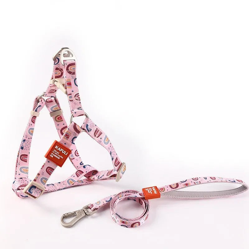 Blue dog haulage vest with integrated walking rope set showing chest strap and traction rope