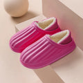 Thickened couple slippers in grey, EVA sole, non-slip, round toe, plush lined winter home shoes