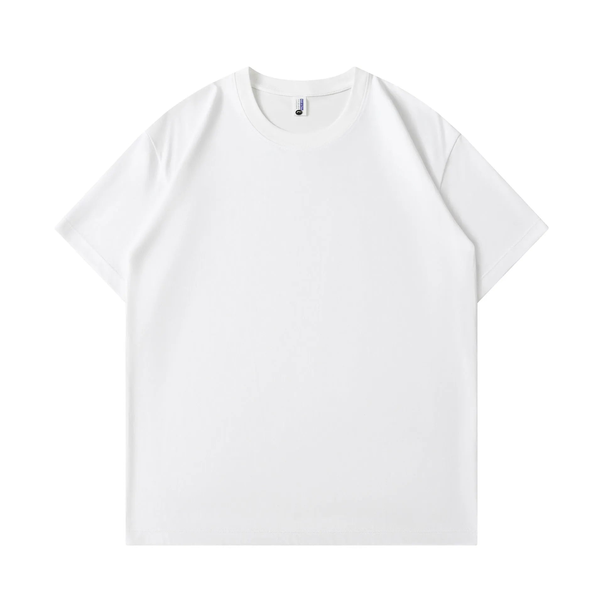 A man and woman modelling a loose-fit, solid colour pure cotton short sleeve T-shirt.